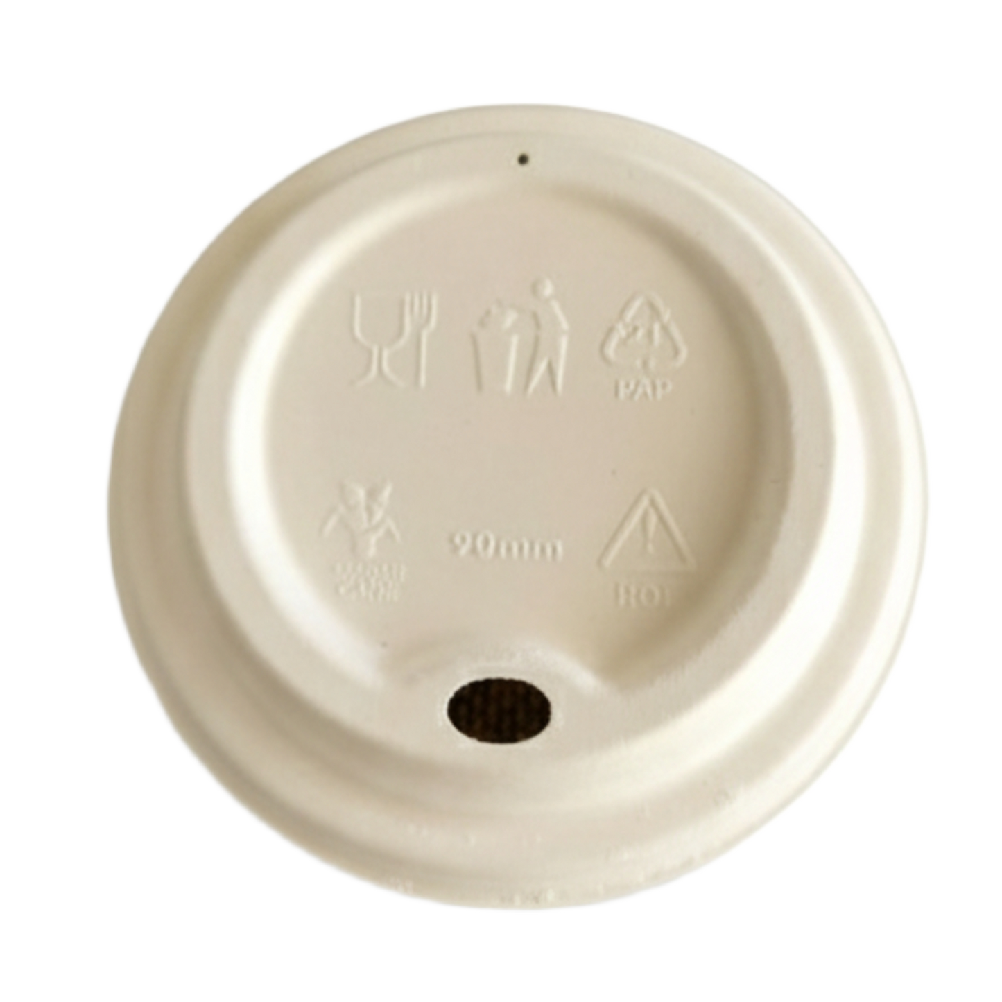 90mm AS5810 home compostable bagasse coffee lid for 12oz and 16oz cups by Natureware