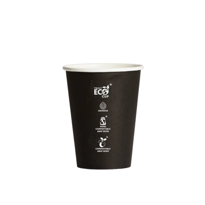 12oz Truly Eco Black AS5810 home compostable coffee cup with aqueous coating by Natureware