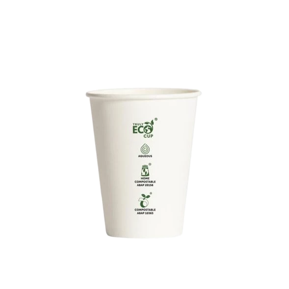 12oz Truly Eco White AS5810 home compostable coffee cup with aqueous coating by Natureware