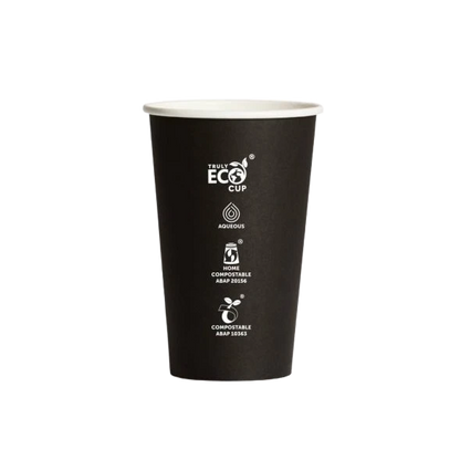16oz Truly Eco Black AS5810 home compostable coffee cup with aqueous coating by Natureware