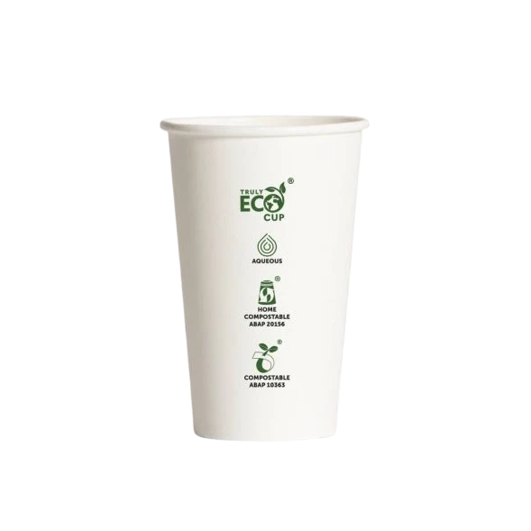 16oz Truly Eco White AS5810 home compostable coffee cup with aqueous coating by Natureware