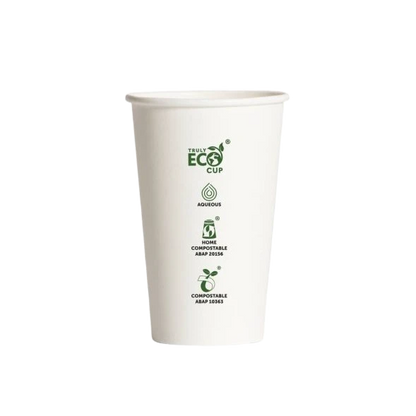 16oz Truly Eco White AS5810 home compostable coffee cup with aqueous coating by Natureware