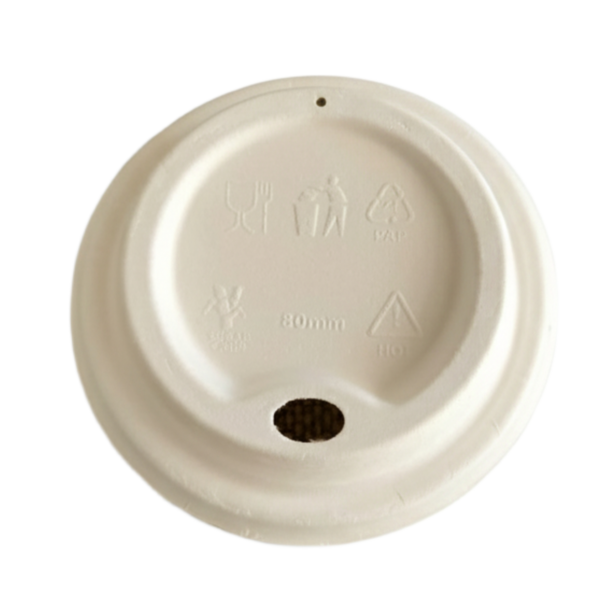 80mm AS5810 home compostable bagasse coffee lid for 8oz cups by Natureware