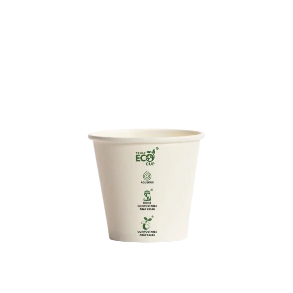 8oz Truly Eco White AS5810 home compostable coffee cup with aqueous coating by Natureware