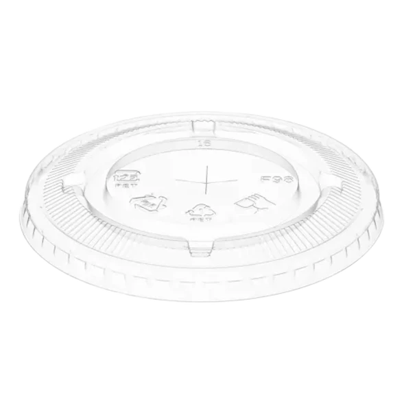 98mm PET flat lid with straw hole for 14oz to 24oz cold beverage cups, ultra-clear finish by Natureware