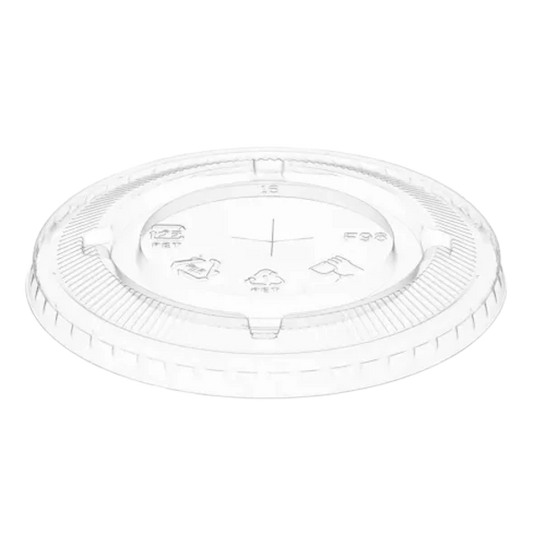 98mm PET flat lid with straw hole for 14oz to 24oz cold beverage cups, ultra-clear finish by Natureware