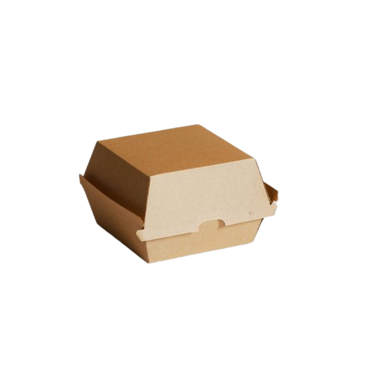 Kraft corrugated burger box in standard and XL sizes for takeaway burgers by Natureware
