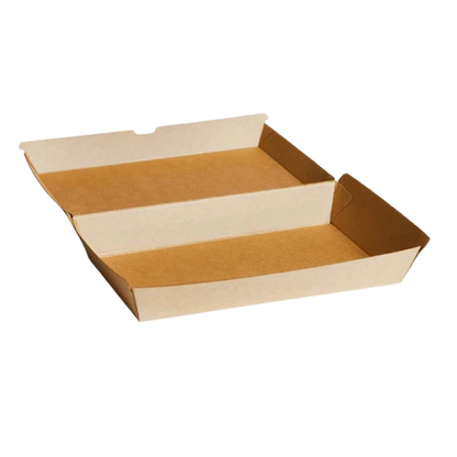 Open family size kraft corrugated box showing interior capacity for catering and meal packs by Natureware
