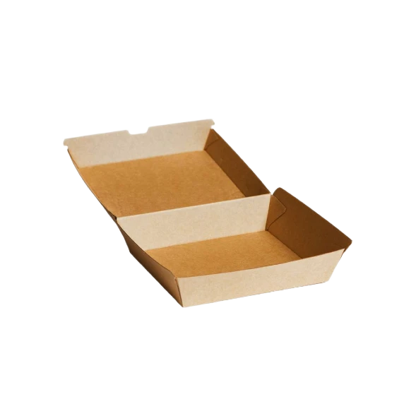 Open kraft corrugated dinner box showing interior capacity for main meals and takeaway portions by Natureware