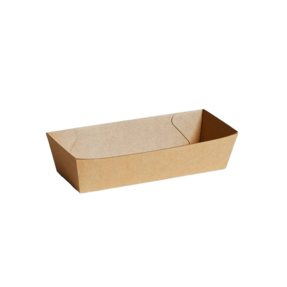 Kraft corrugated hotdog boat (190x70x50mm) for loaded hotdogs and sausage rolls by Natureware