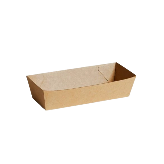 Kraft corrugated hotdog boat (190x70x50mm) for loaded hotdogs and sausage rolls by Natureware