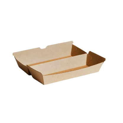 Kraft corrugated hotdog box open view showing interior for long rolls and churros by Natureware