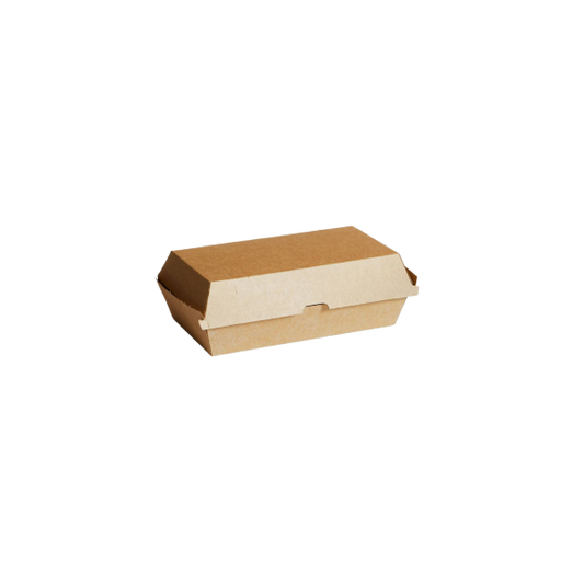 Small kraft corrugated snack box (150x96x61mm) for takeaway sides, nuggets and finger foods by Natureware