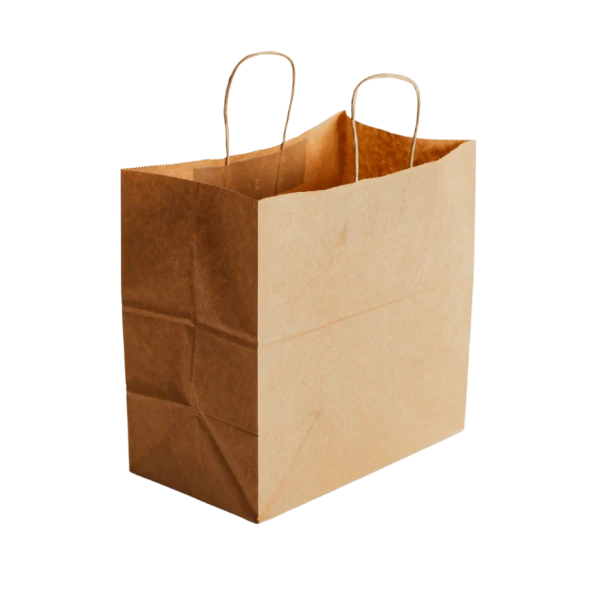 Medium kraft paper bag with reinforced twist handles, 80gsm virgin kraft, FSC certified for delivery and retail by Natureware