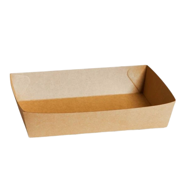 Deep-walled kraft corrugated open tray 5 (255x180x58mm) for family platters and catering by Natureware