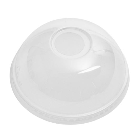 Recycleway 98mm rPET dome lid with straw hole and 80% recycled content, fits 14oz-24oz cold beverage cups by Natureware