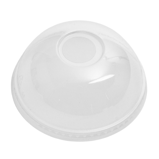 Recycleway 98mm rPET dome lid with straw hole and 80% recycled content, fits 14oz-24oz cold beverage cups by Natureware